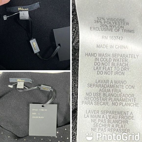 Milano By SioniSweater Size Large Black Rhinestones Long Sleeve NEW - Picture 7 of 11